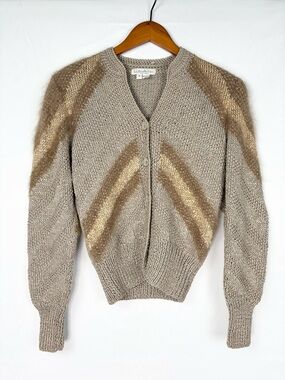 Vintage Antonella Preve Knit Button Up V Neck Cardigan Brown Tan Size S